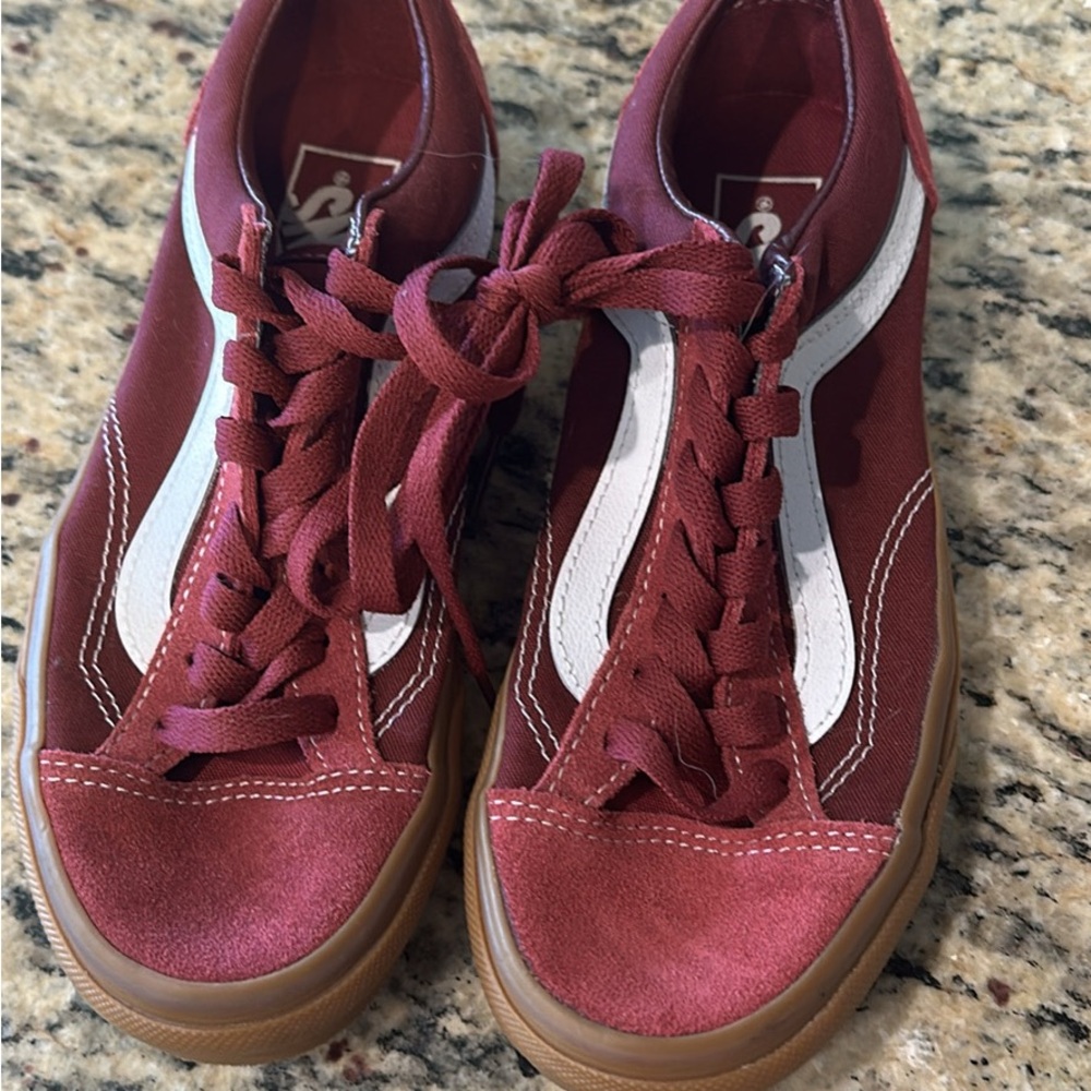 Vans Burgundy and White Athletic Shoes